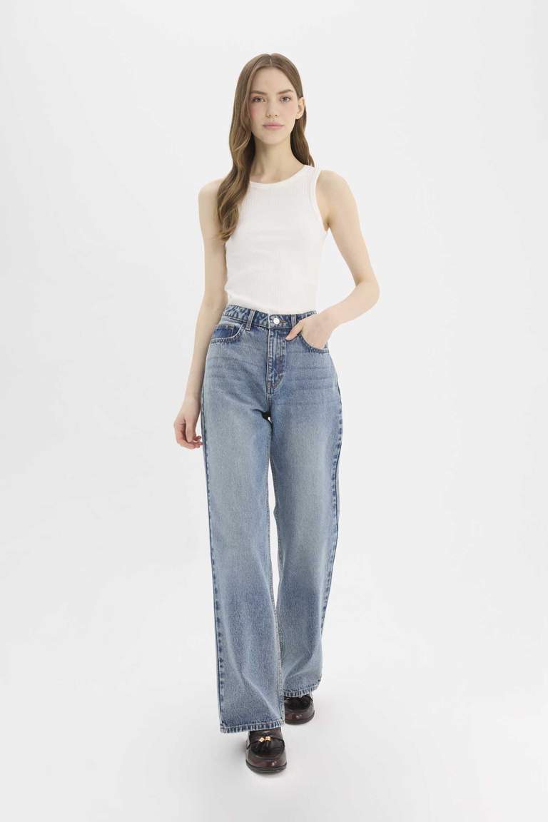 Straight Fit High Waist Wide Leg Long Jeans