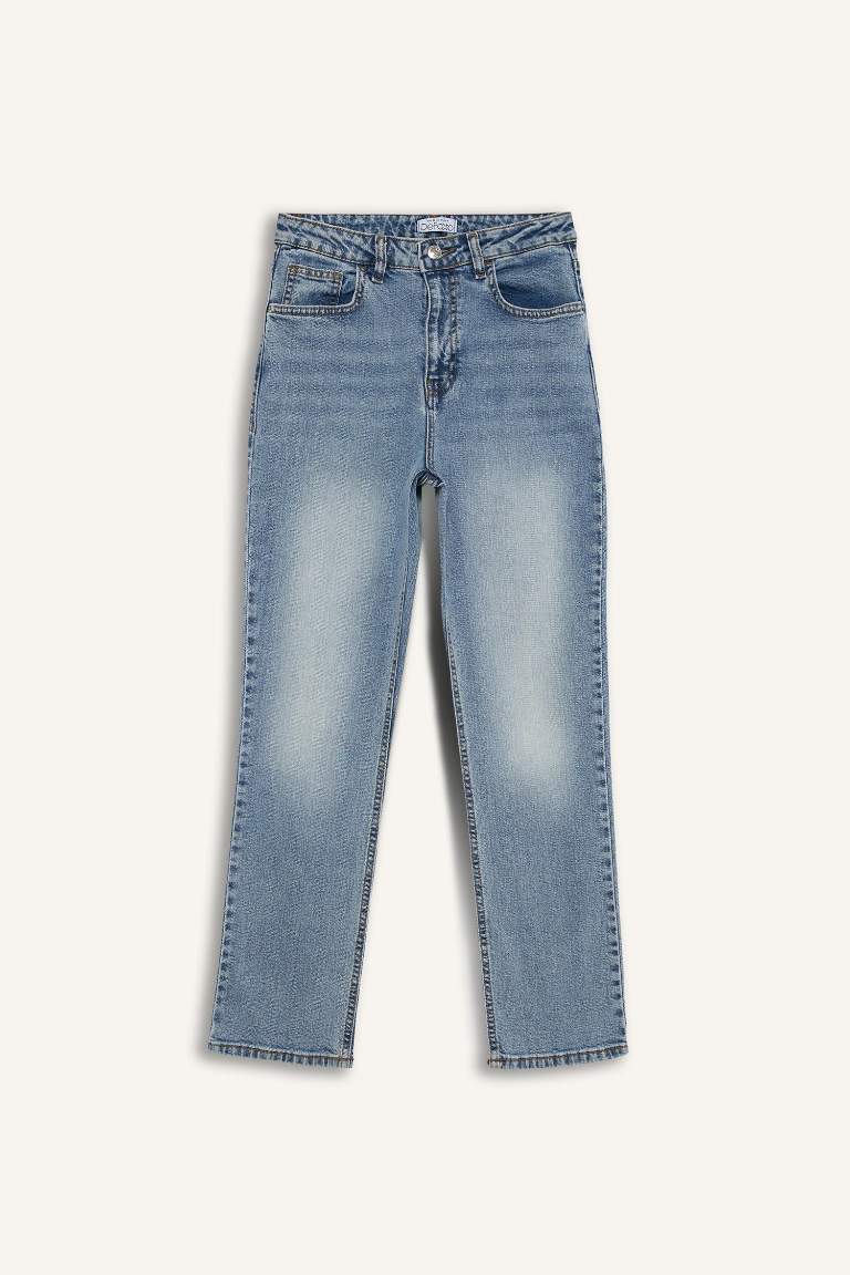 Mary Vintage Straight Fit Yüksek Bel Düz Paça Jean Kar Yıkamalı Pantolon