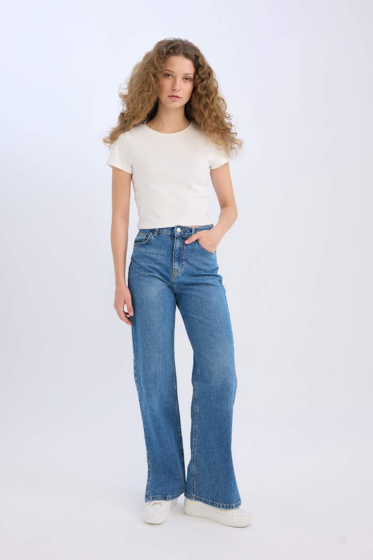 Pantalon Jean large taille haute à jambes droites Style des années 90