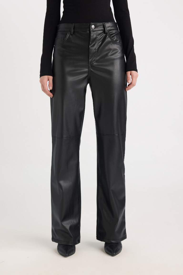 Coool Straight Fit Suni Deri Pantolon Yüksek Bel