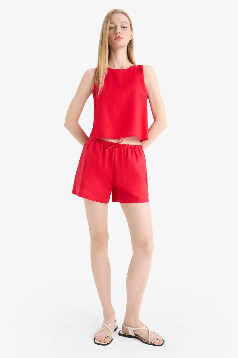 شورت قصة عادية بخصر عادي من مزيج الكتان