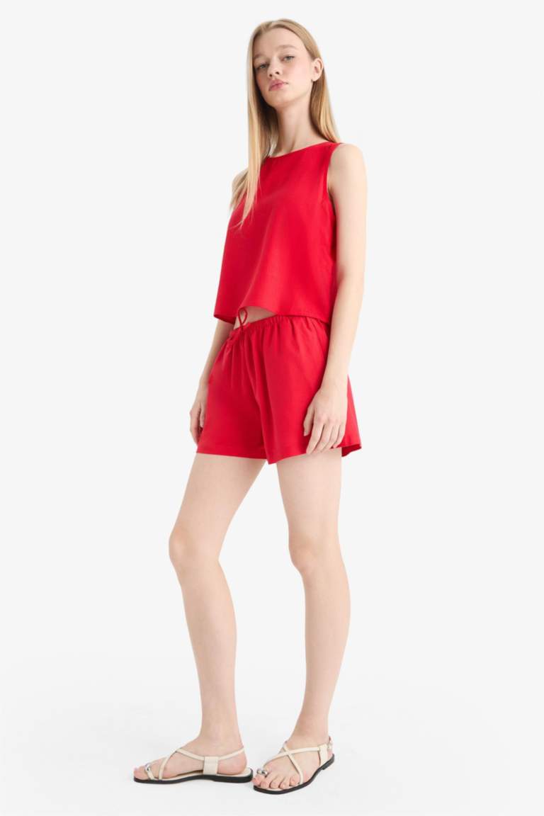 شورت قصة عادية بخصر عادي من مزيج الكتان