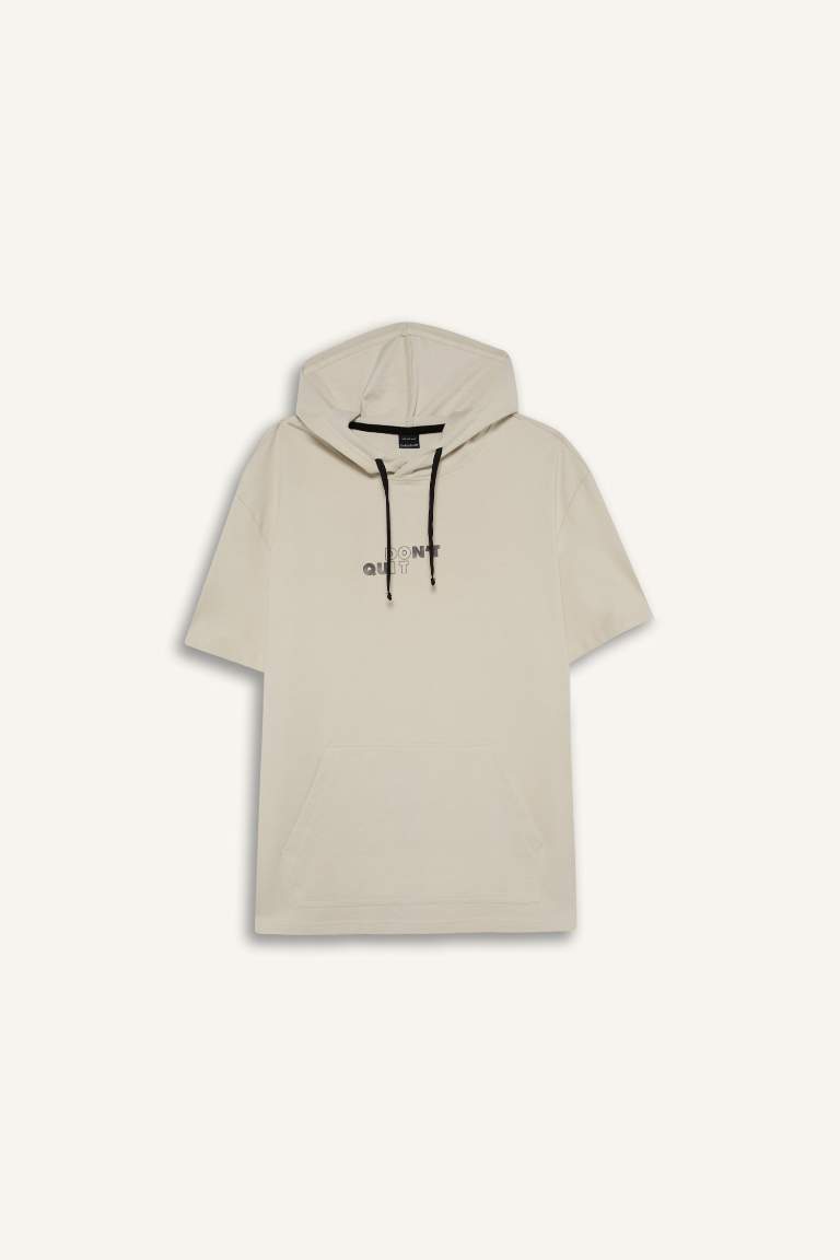 DeFactoFit Standard Fit Hooded Printed Sports T-Shirt