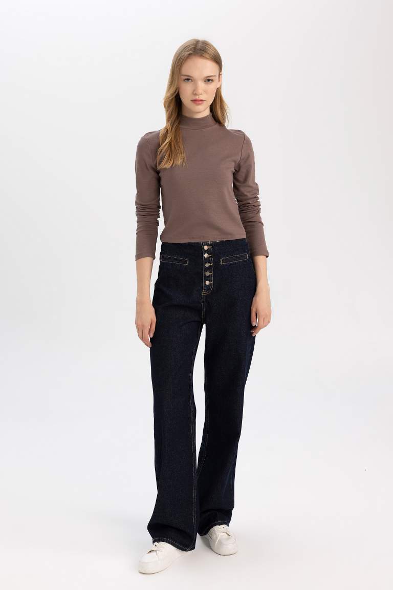 Fitted Half Turtleneck Modal Basic Long Sleeve T-Shirt