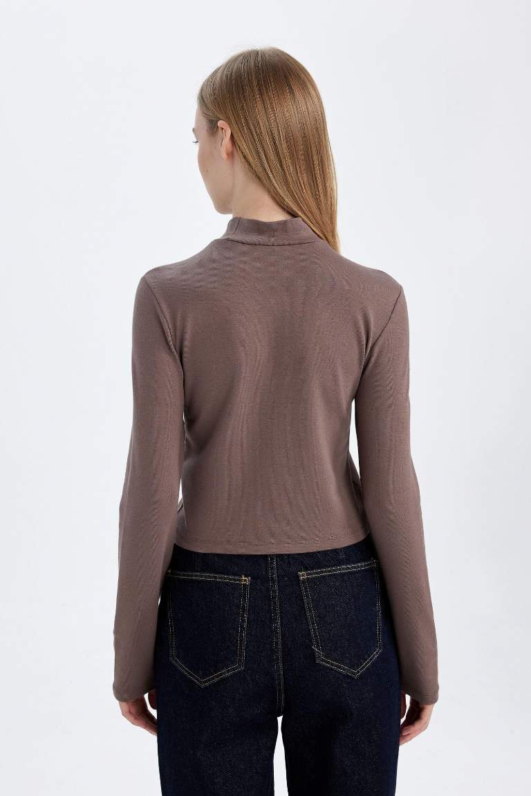 Fitted Half Turtleneck Modal Basic Long Sleeve T-Shirt