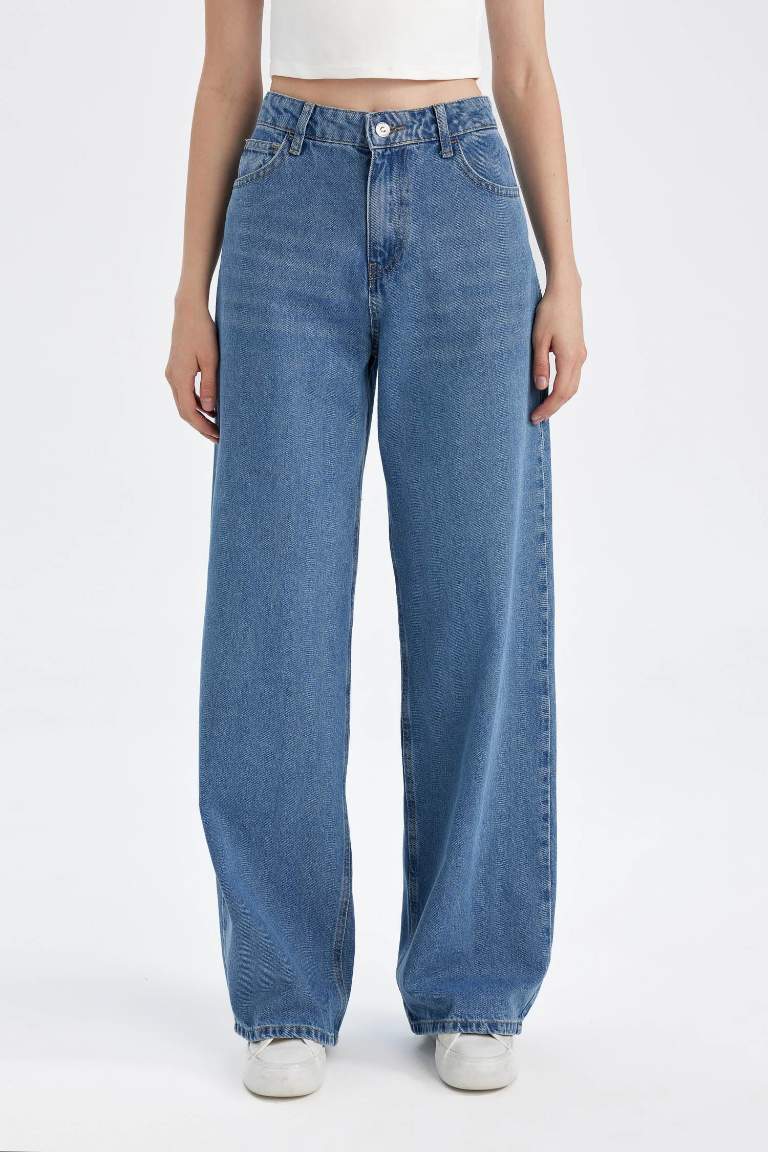 Wide Leg High Waist Long Washed Jeans