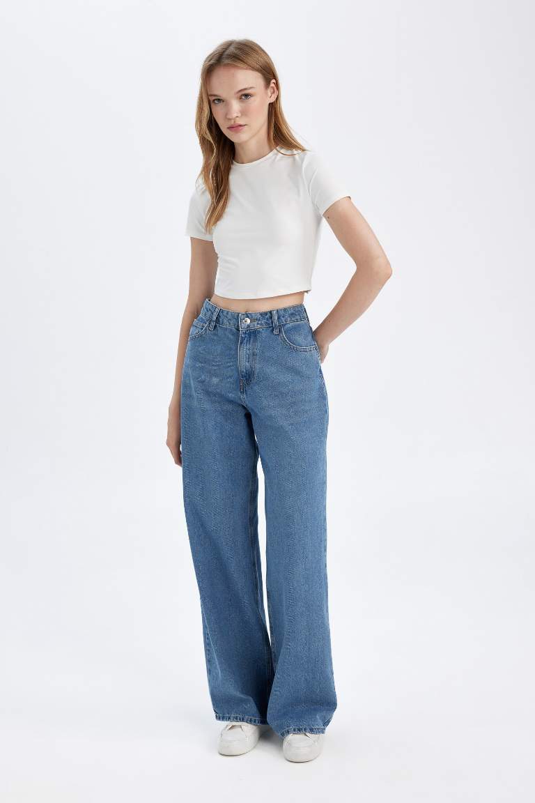 Pantalon Jean Taille haute à Jambes larges