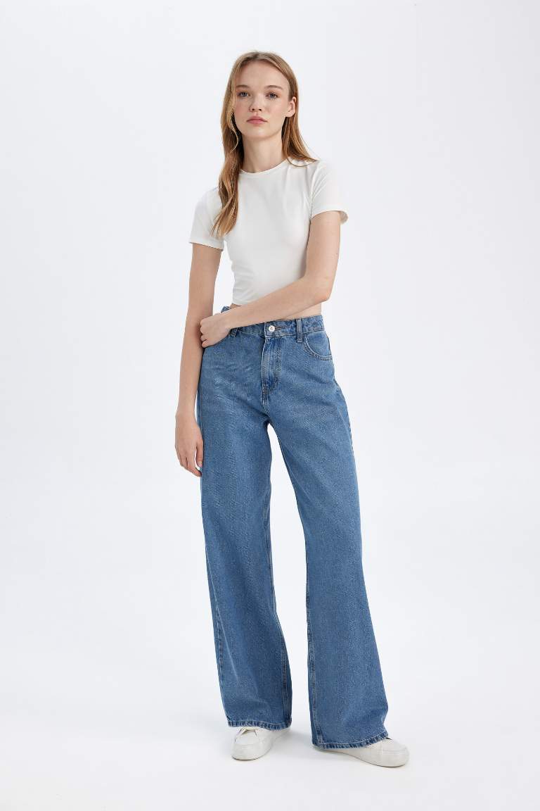 Pantalon Jean Taille haute à Jambes larges