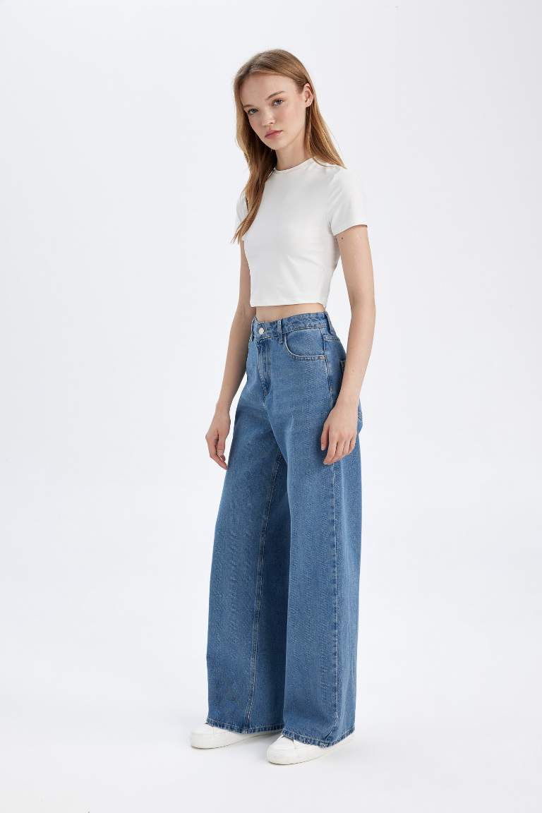 Pantalon Jean Taille haute à Jambes larges