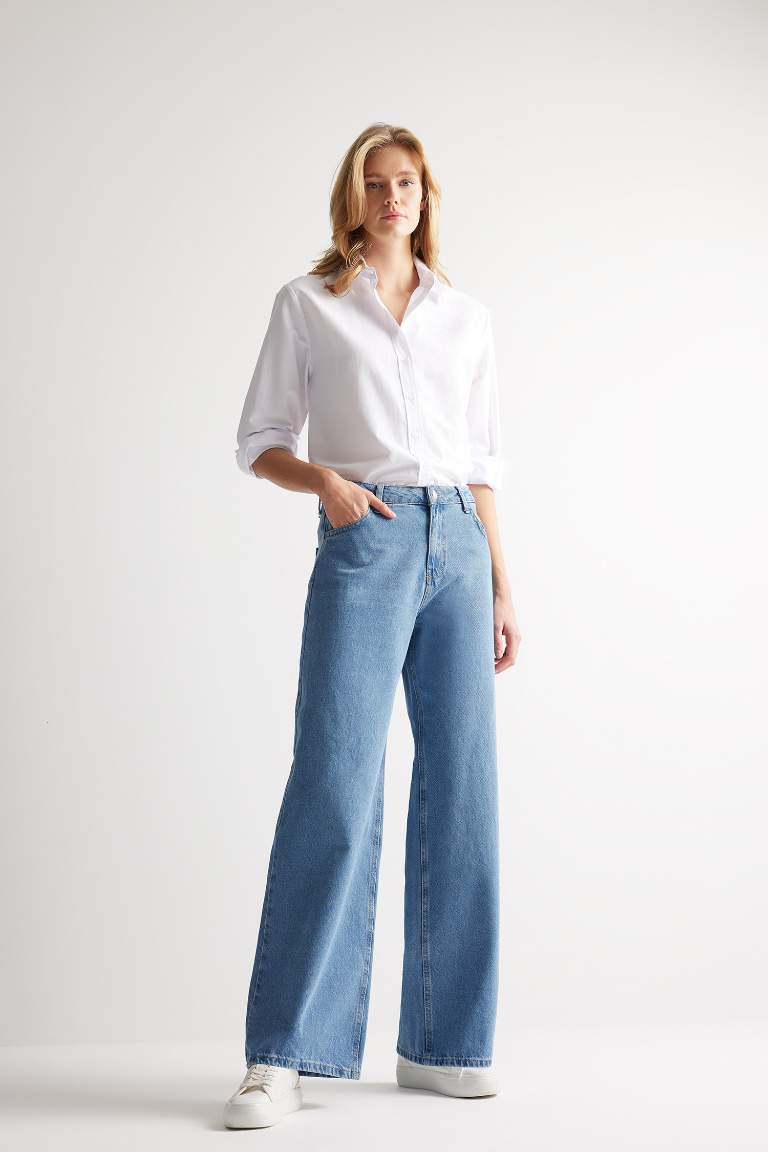 Wide Leg High Waist Long Washed Jeans