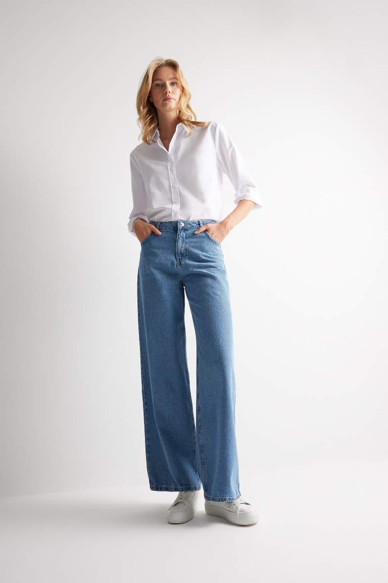 Wide Leg High Waist Long Washed Jeans