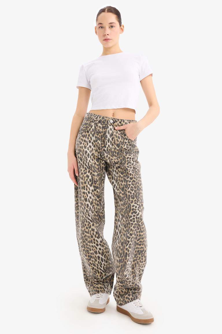 Baggy Fit Leopard Gabardine Trousers