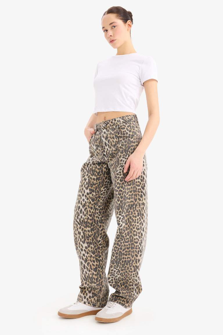 Baggy Fit Leopard Gabardine Trousers