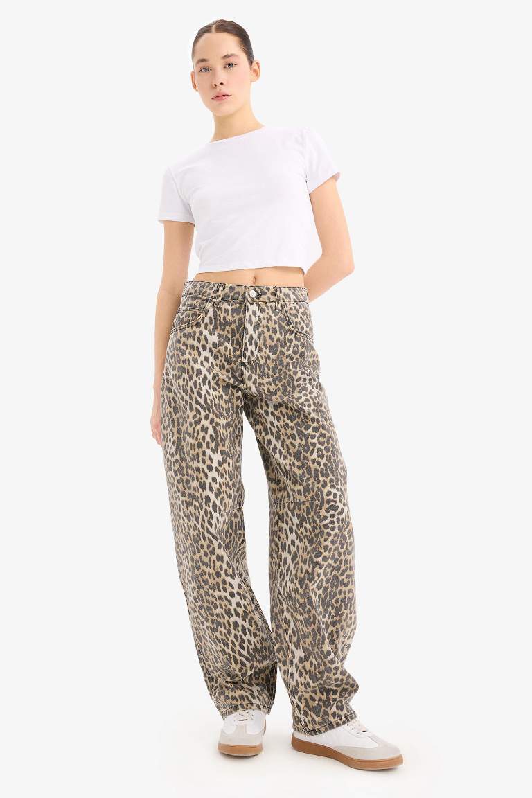 Baggy Fit Leopard Gabardine Trousers