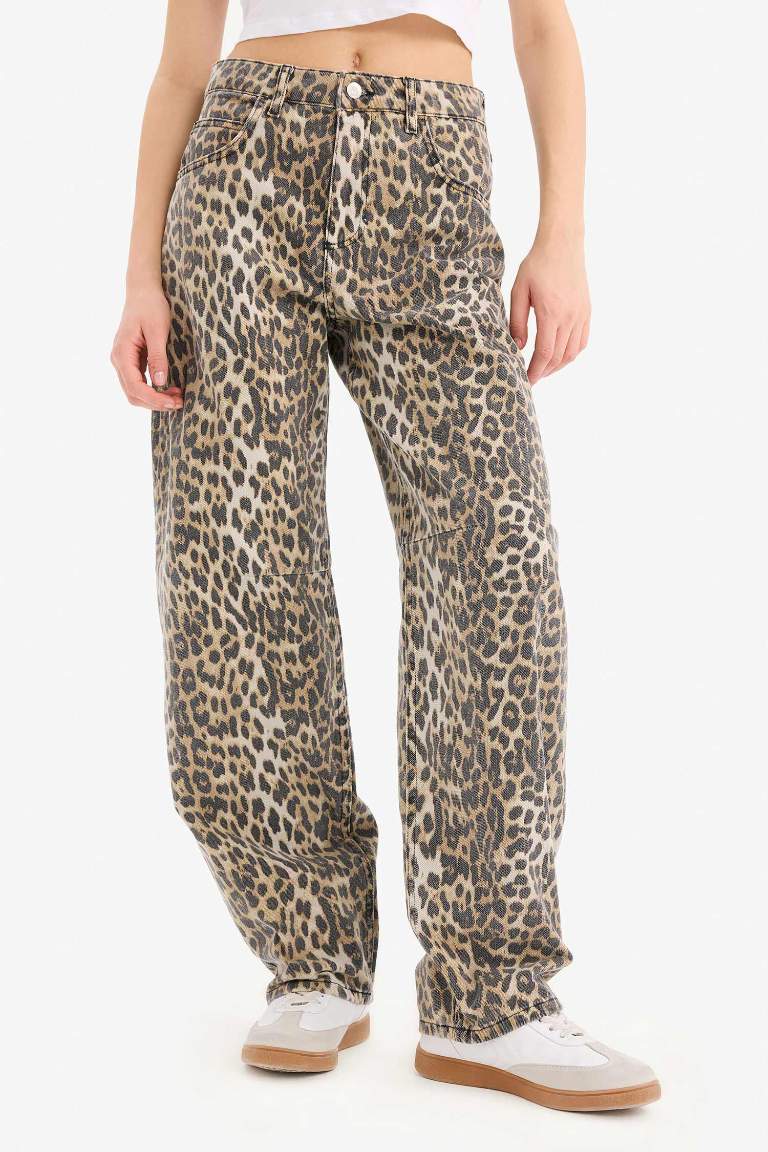 Baggy Fit Leopard Gabardine Trousers