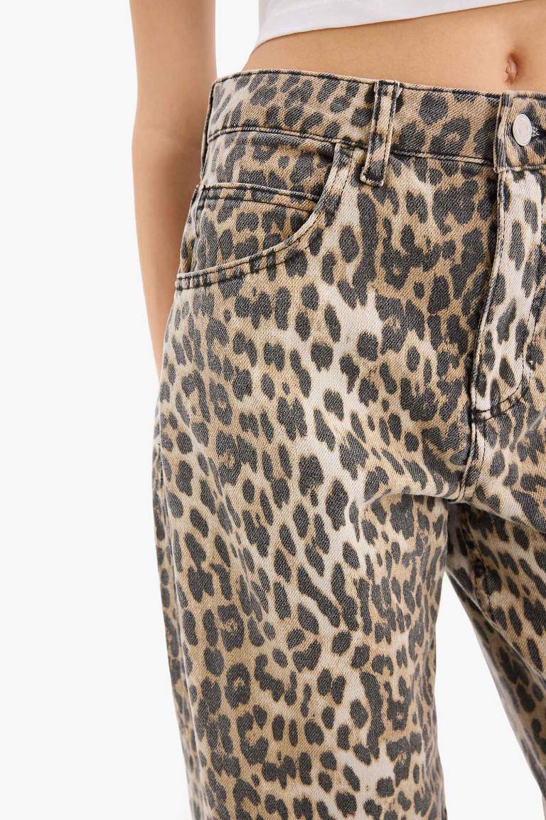 Baggy Fit Leopard Gabardine Trousers