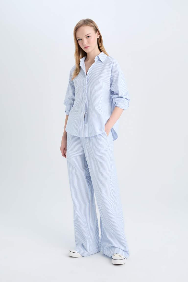 Wide Leg Striped Oxford Trousers