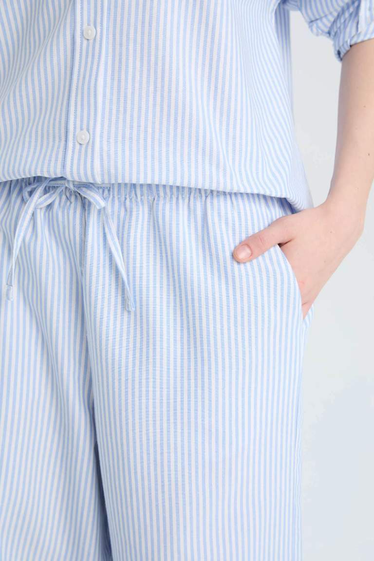 Wide Leg Striped Oxford Trousers