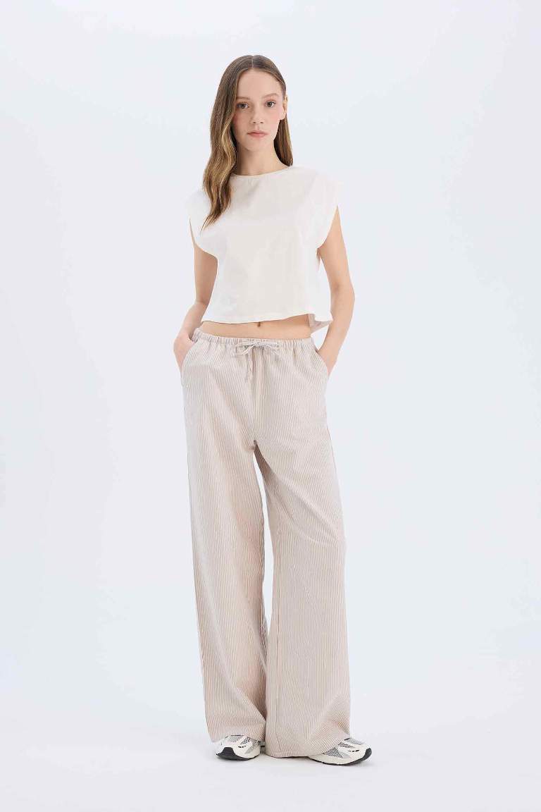 Wide Leg Striped Oxford Trousers