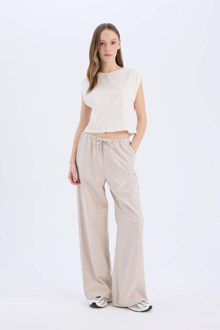 Wide Leg Striped Oxford Trousers