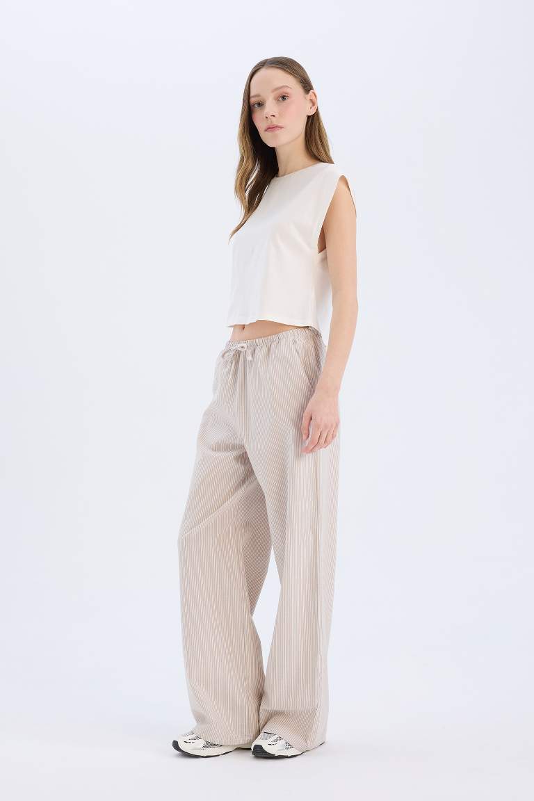 Wide Leg Striped Oxford Trousers