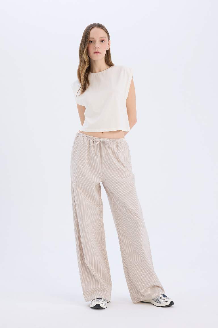 Wide Leg Striped Oxford Trousers