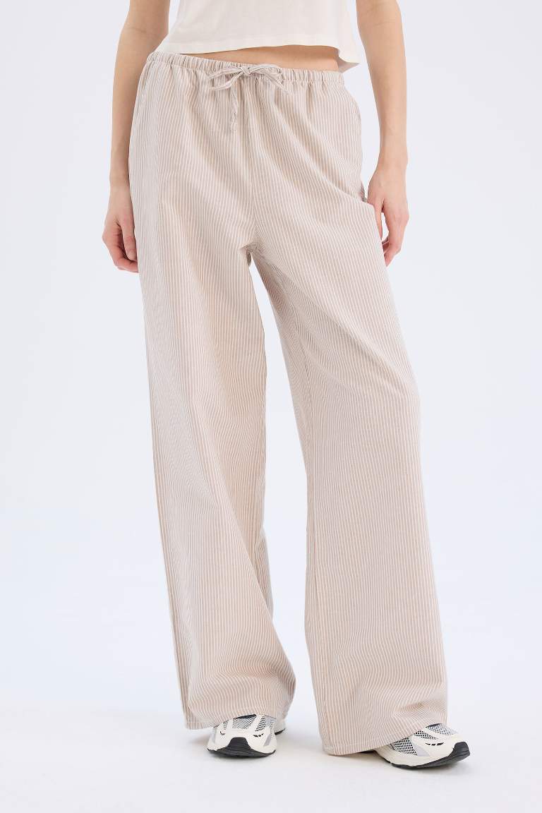 Wide Leg Striped Oxford Trousers