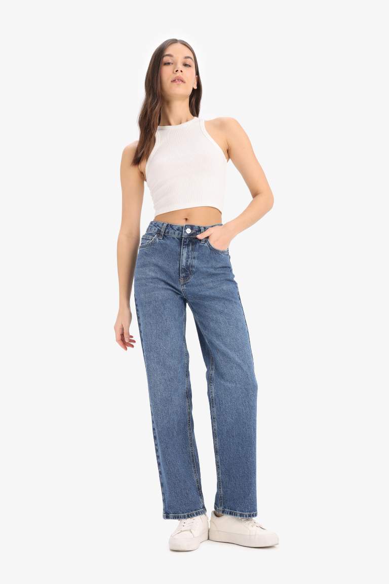 Comfort Straight Fit High Waist Ankle Length Washed Jeans