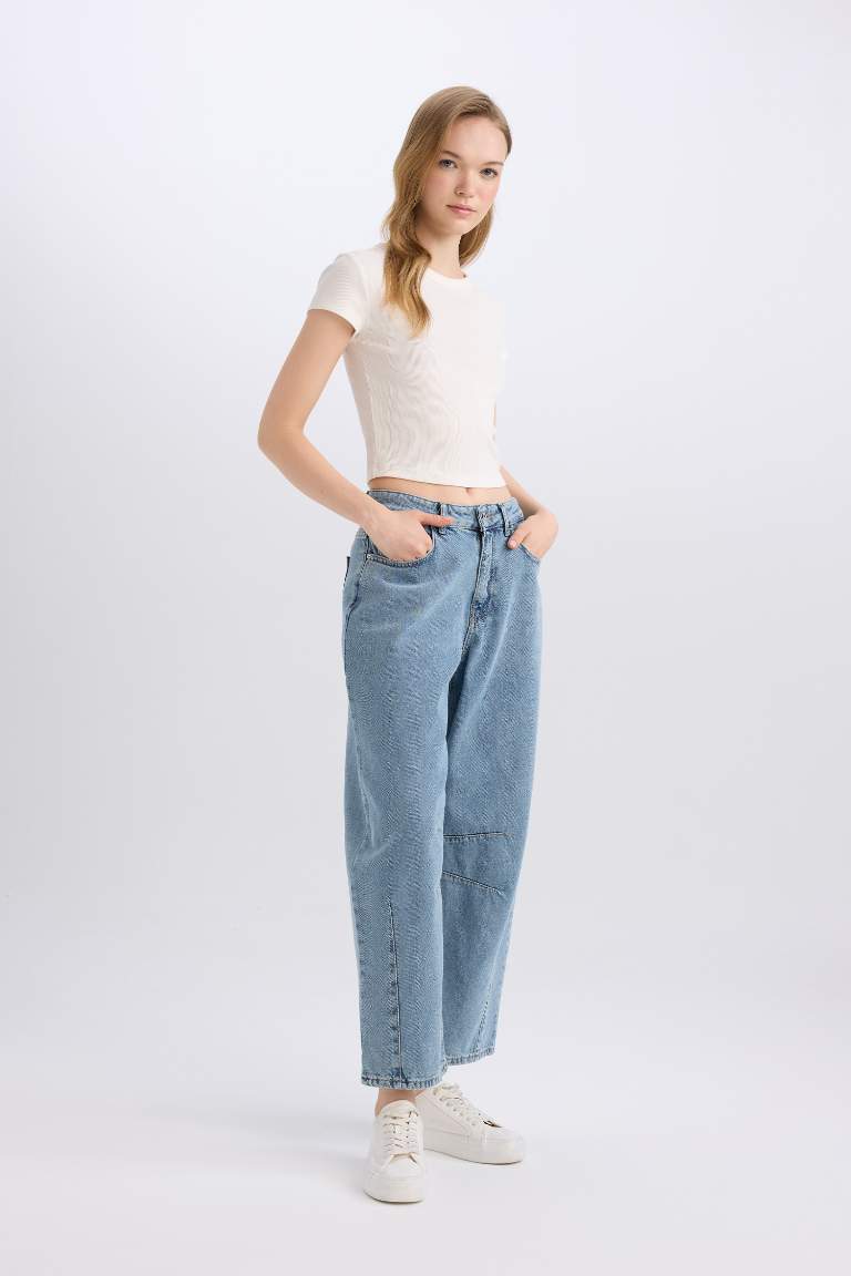 Baggy Fit High Waist Long Washed Jeans