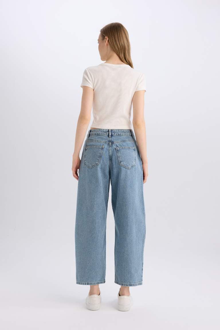 Baggy Fit High Waist Long Washed Jeans