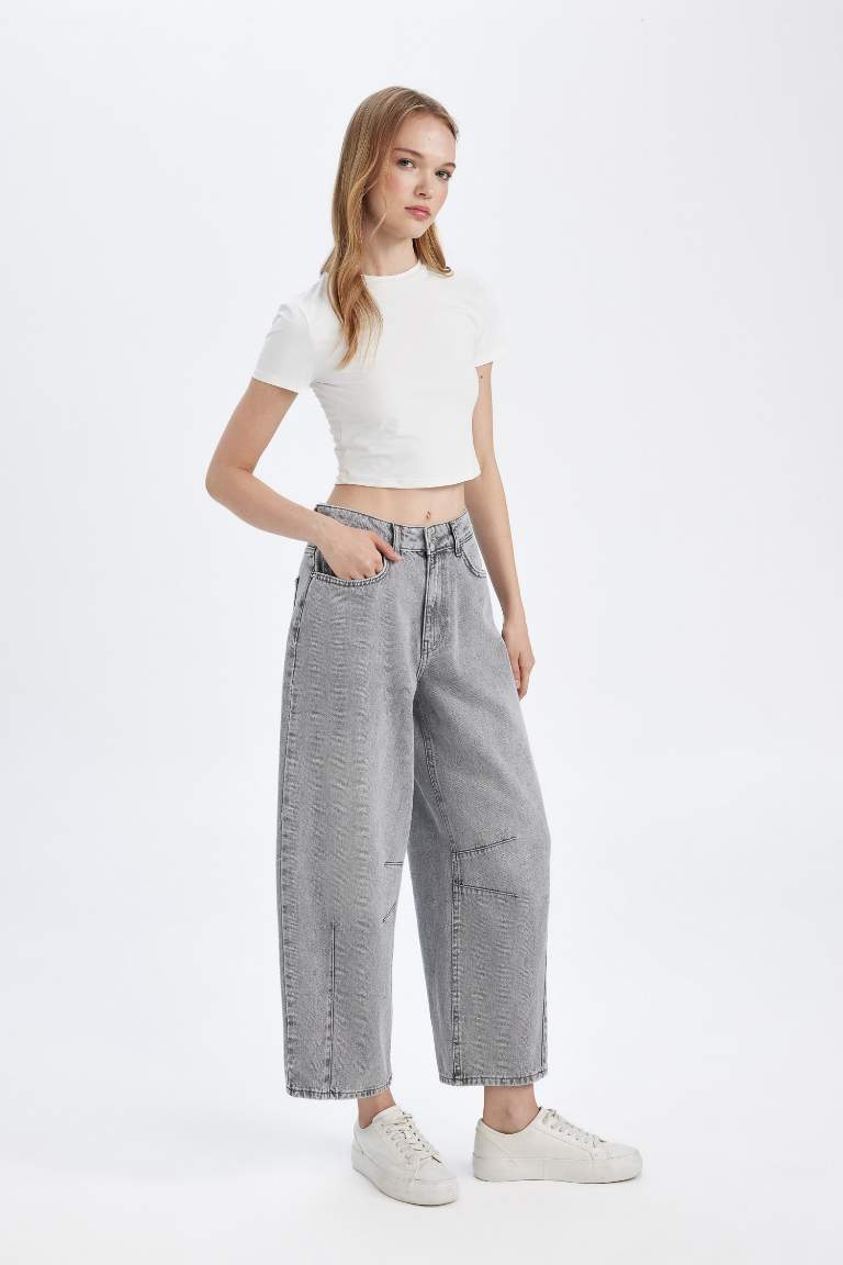 Pantalon Jean Baggy délavé à taille haute