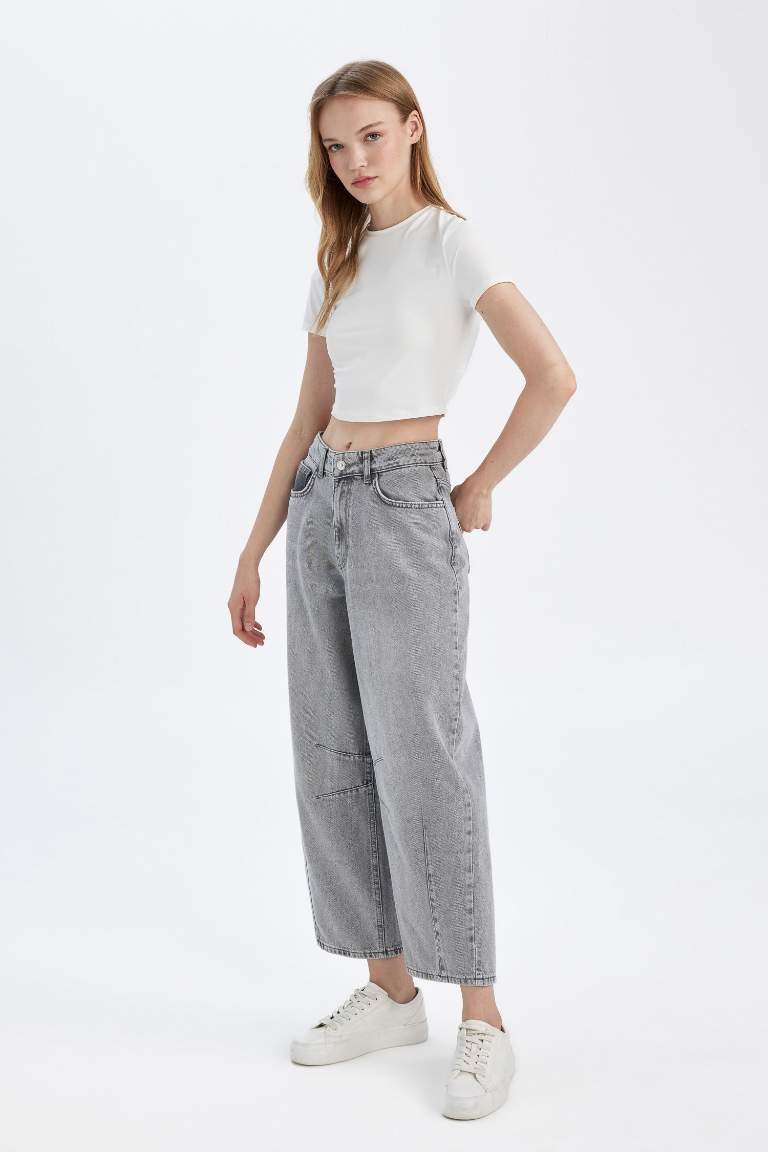 Pantalon Jean Baggy délavé à taille haute