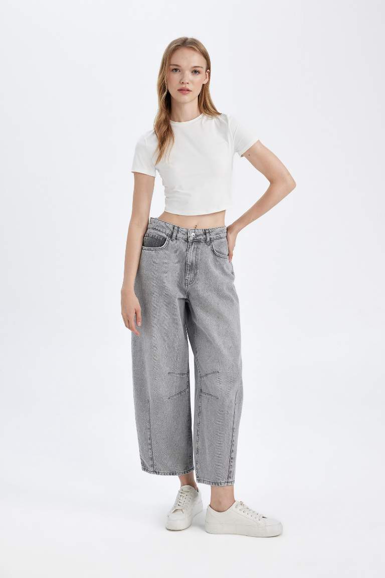 Pantalon Jean Baggy délavé à taille haute