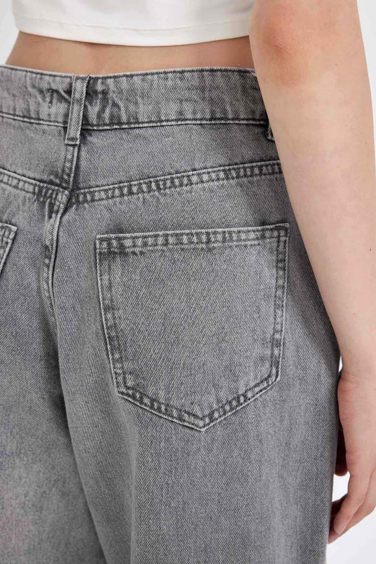 Pantalon Jean Baggy délavé à taille haute