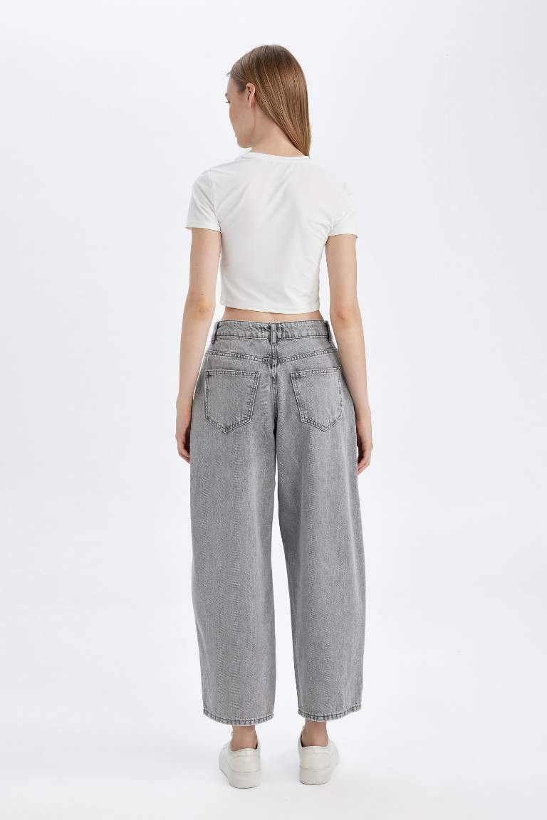 Pantalon Jean Baggy délavé à taille haute