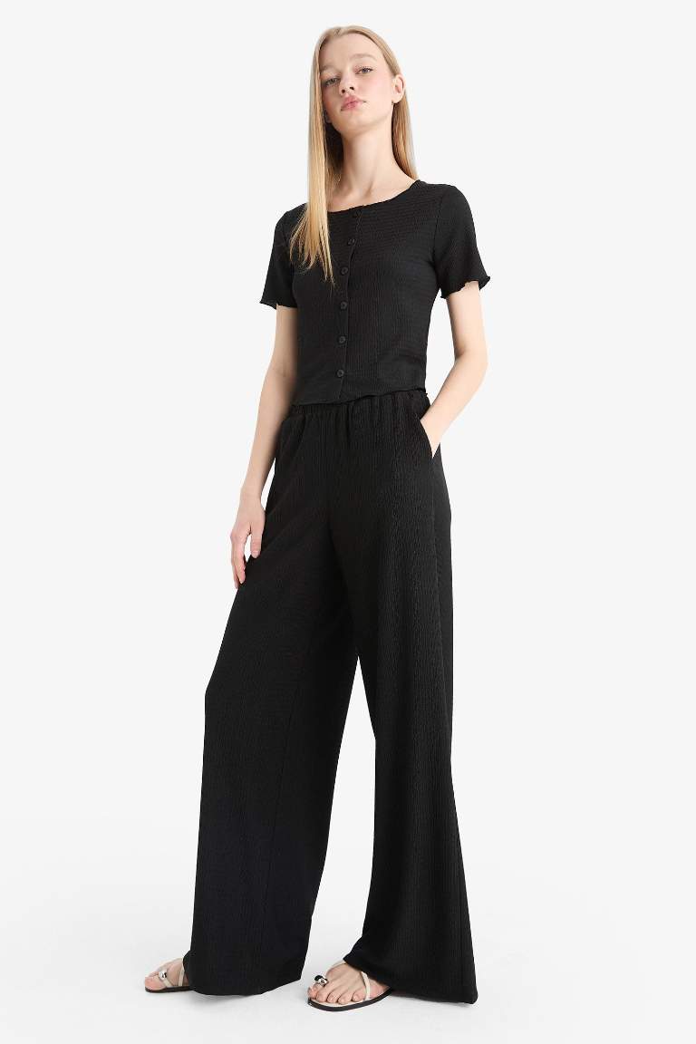 Wide Leg Crepe Trousers