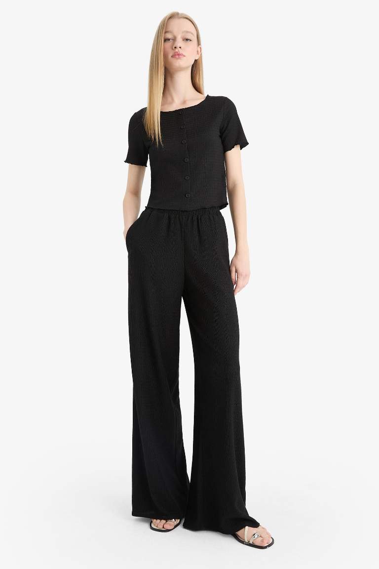 Wide Leg Crepe Trousers
