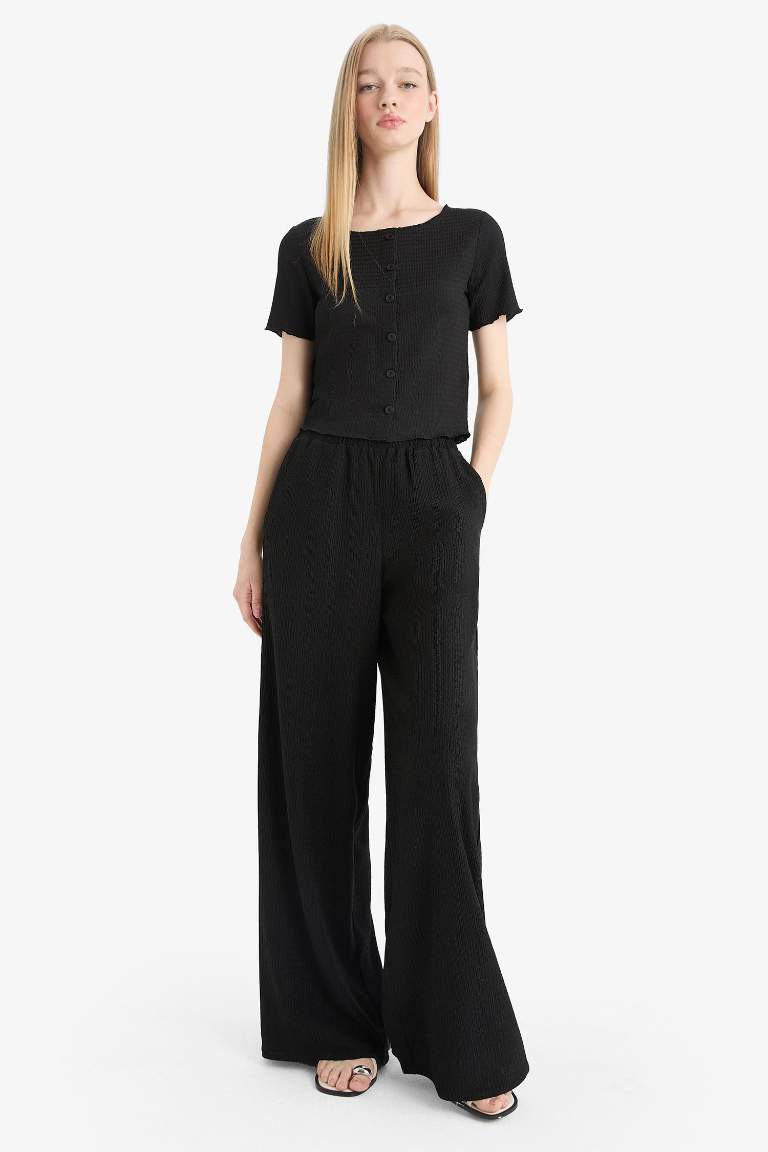 Wide Leg Crepe Trousers