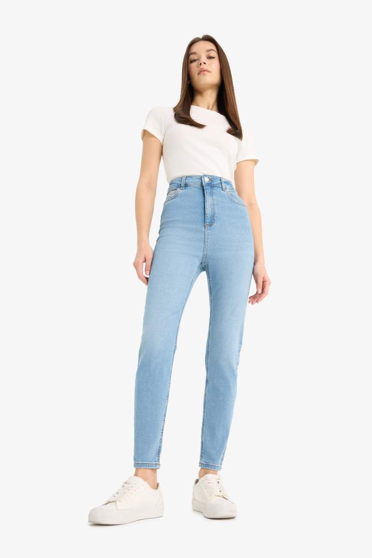Anna Skinny Fit Yüksek Bel Düz Paça Uzun Jean Taş Yıkama Pantolon