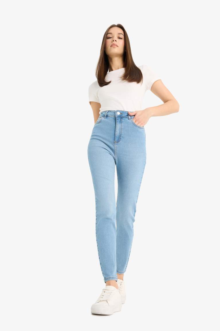 Anna Skinny Fit Yüksek Bel Düz Paça Uzun Jean Taş Yıkama Pantolon