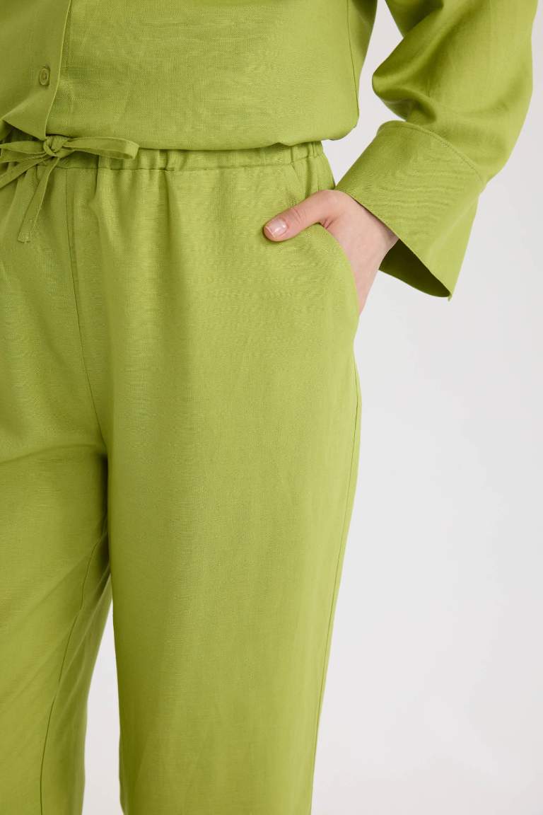 Wide Leg Keten Karışımlı Geniş Paça Pantolon