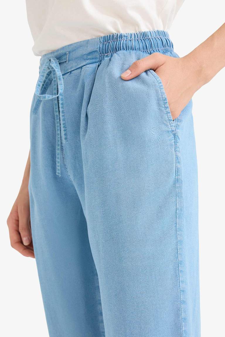 Pull On Carrot Fit Yüksek Bel Bilek Boy Tensel Yıkamalı Pantolon