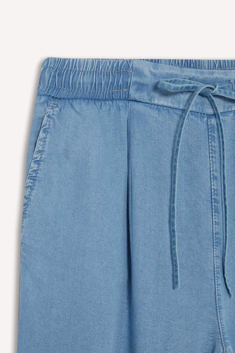 Pull On Carrot Fit Yüksek Bel Bilek Boy Tensel Yıkamalı Pantolon