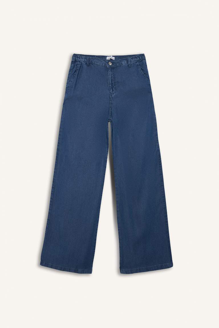 Pull On Wide Leg Yüksek Bel Uzun Tensel Yıkamalı Pantolon