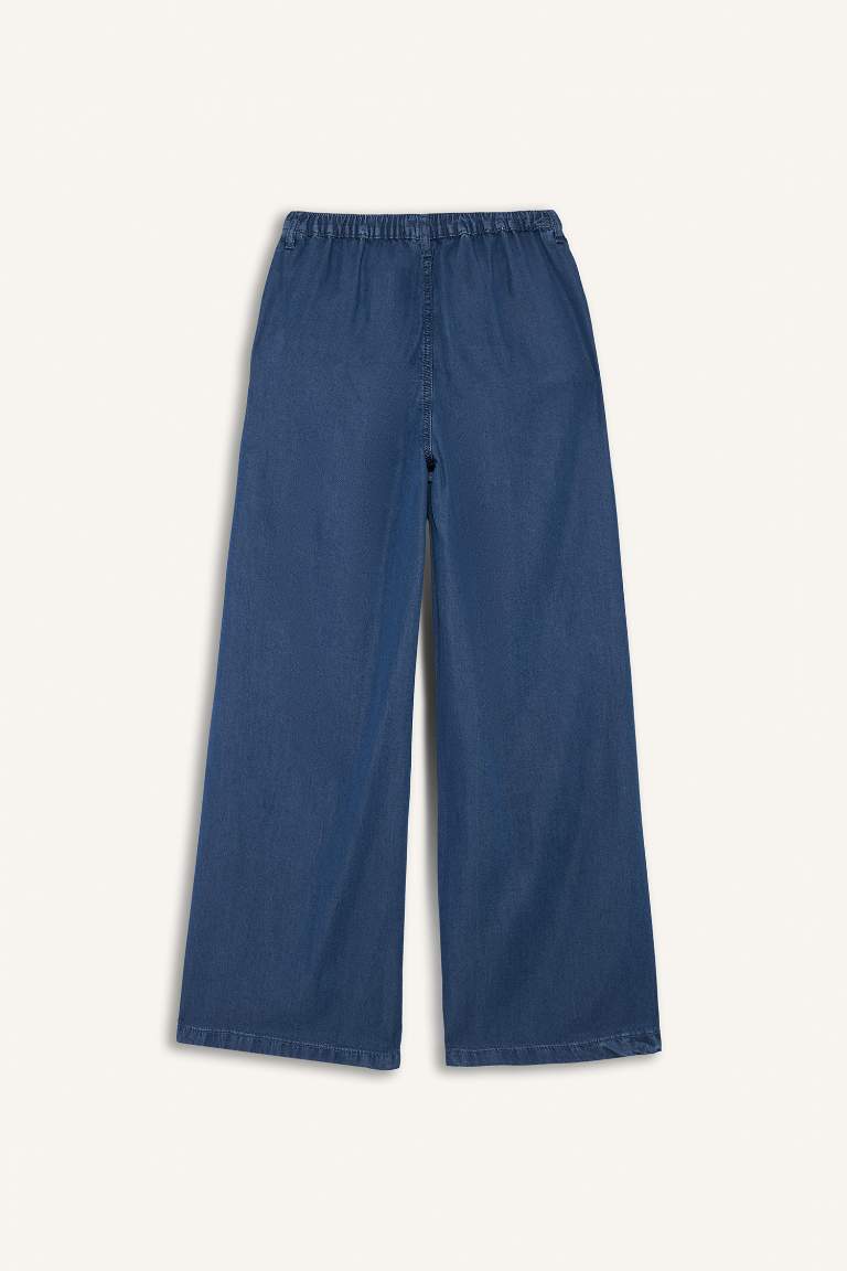Pull On Wide Leg Yüksek Bel Uzun Tensel Yıkamalı Pantolon