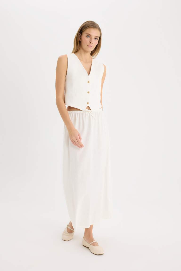 A Cut Linen Normal Waist Maxi Skirt