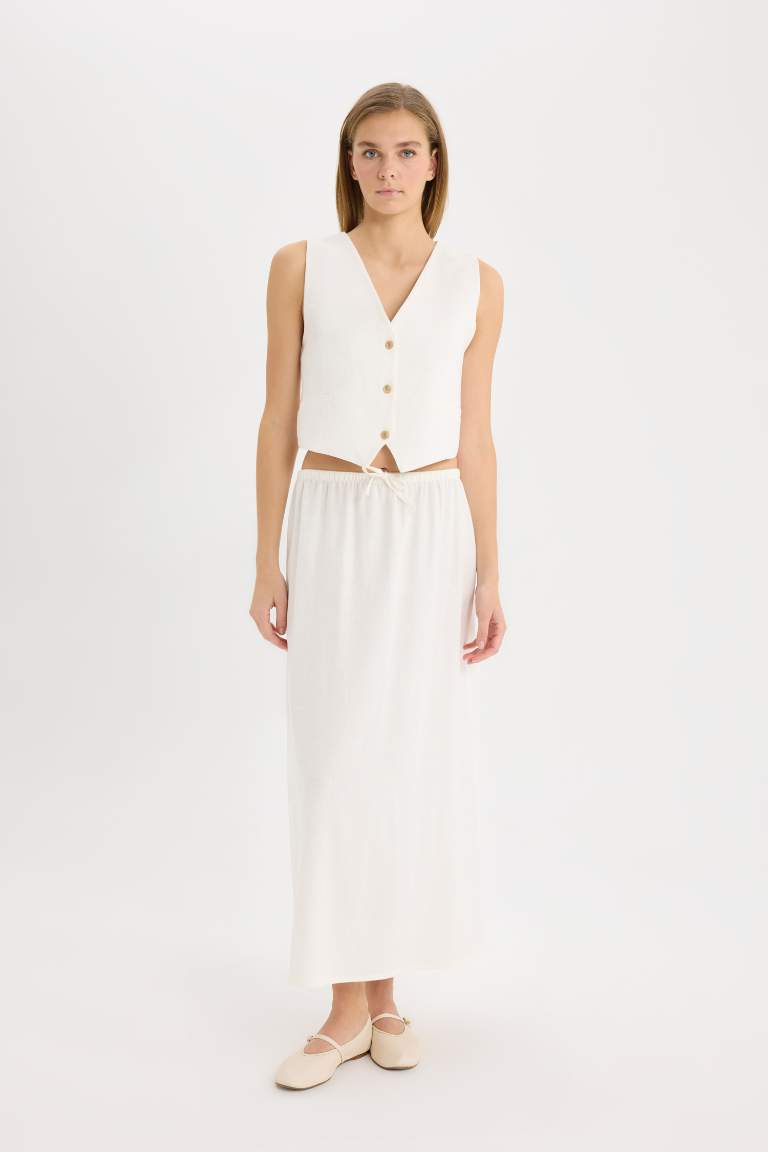 A Cut Linen Normal Waist Maxi Skirt