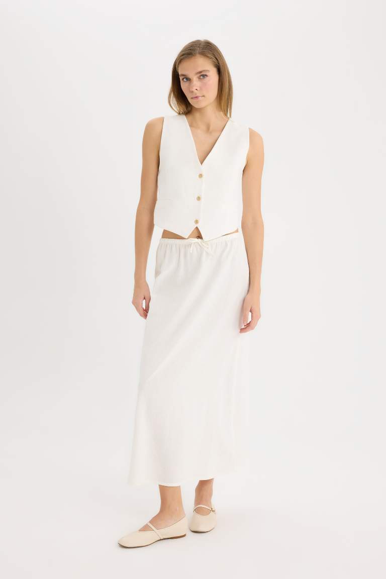 A Cut Linen Normal Waist Maxi Skirt