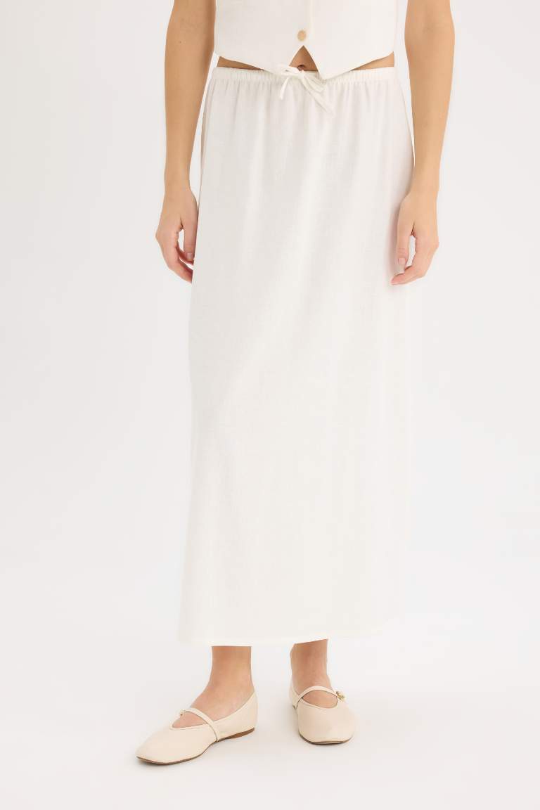 A Cut Linen Normal Waist Maxi Skirt