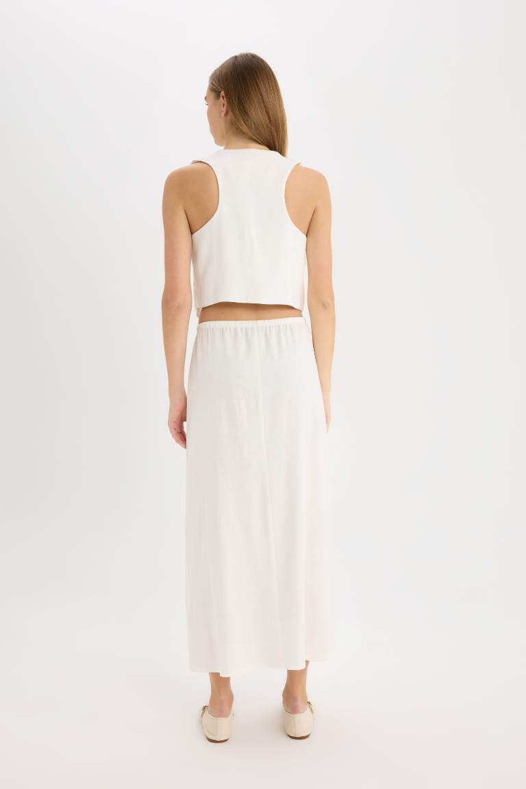 A Cut Linen Normal Waist Maxi Skirt